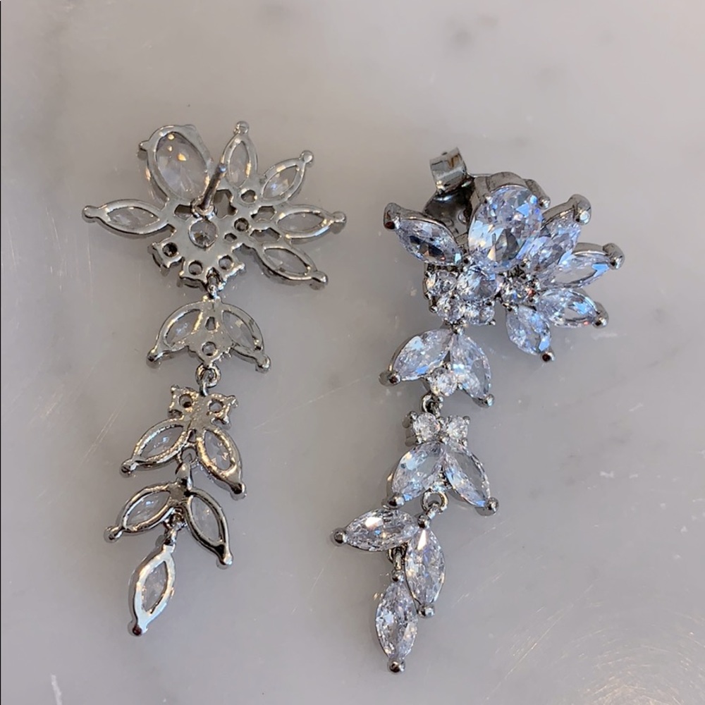 RIVKA FRIEDMAN Rhodium Clad CZ Drop Jewel Earrings - Picture 5 of 8